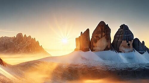 Das Key-Visual für das 6th IEEE Symposium. Es Zeigt die aufgende Sonne hinter einer verschneiten Bergkette.