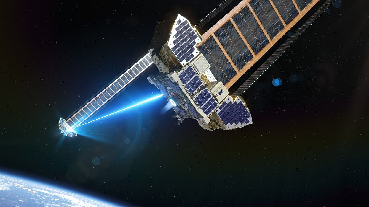 Space Power Plant mit Energieübertragung Animation im Weltall 