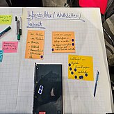 handschriftlich gestaltetes Plakat Infrastruktur/Werstätten/Technik