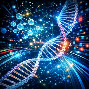 Visualisierung einer DNA-Doppelhelix im Kontext molekularer Forschung