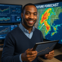 Ein Wissenschaftler erklärt Predictive Analytics mit Wettersimulation.