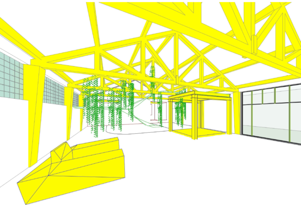 2-D-Modell eines architektonischen Grundrisses eines Gebäudes. 