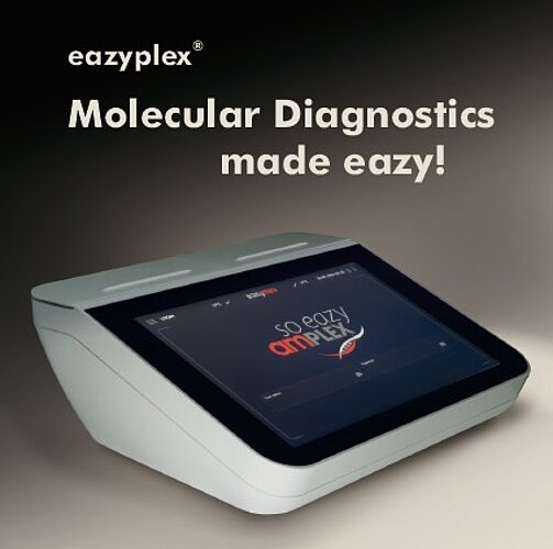 auf dem Bild ist ein Gerät zu sehen mit der Überschrift "Molecular Diagnostics made eazy!"