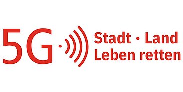 The 5G City - Land - Saving lifes logo.