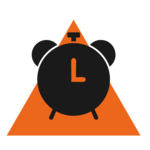 Wecker als Icon dargestellt vor einem orangefarbenen Dreieck