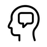 Icon Silhouette eines Kopfes mit Sprechblase darin