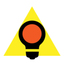 Glühbirne als Icon dargestellt vor einem gelben Dreieck