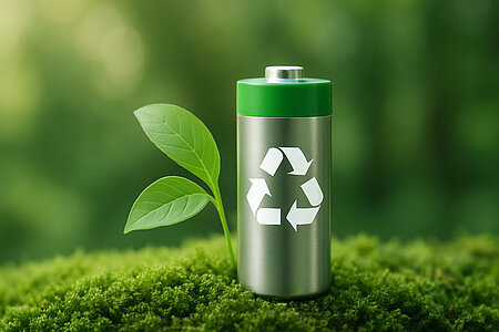 Eine Batterie neben einem Blatt