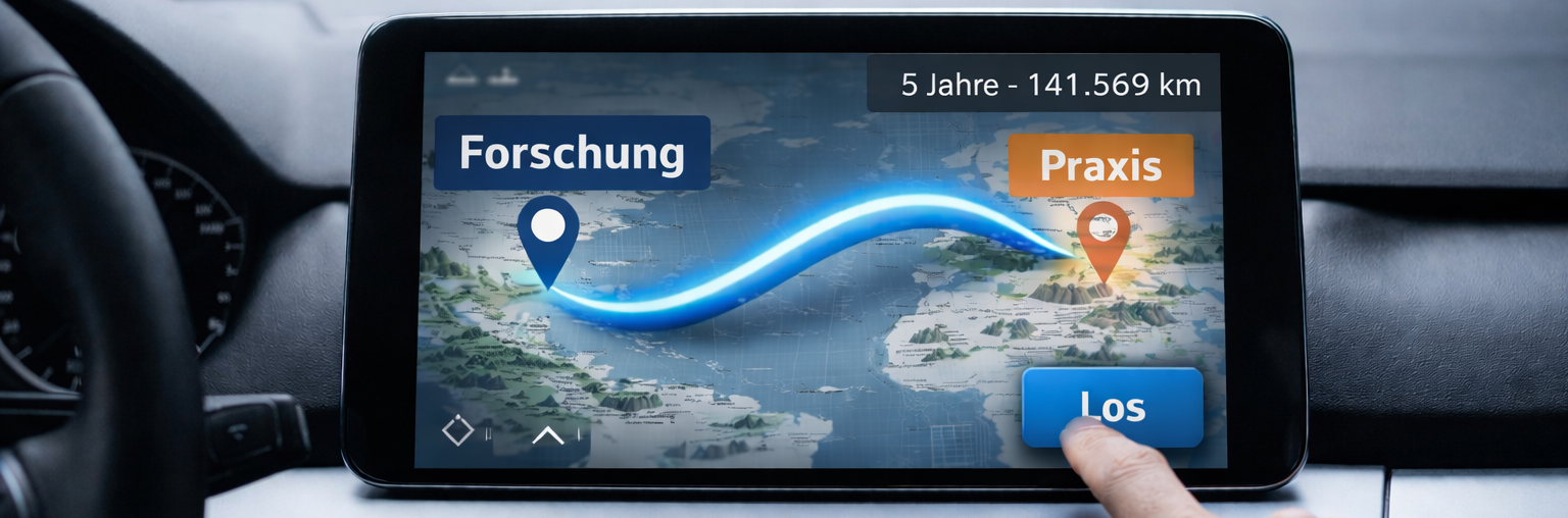 Bild von einem Navi das die Verbindung zwischen Forschung und Praxis zeigt