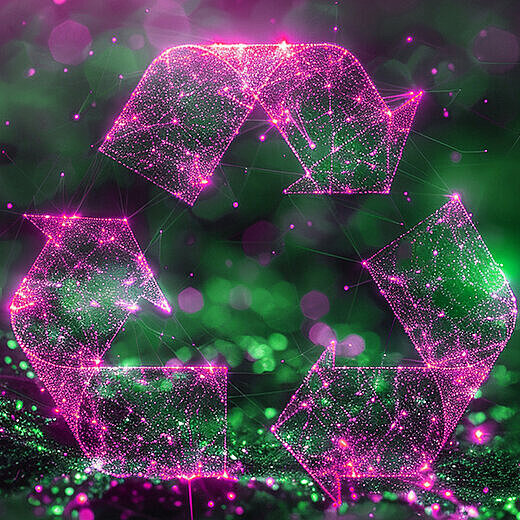 Recycling Symbol aus magentafarbenen Funken