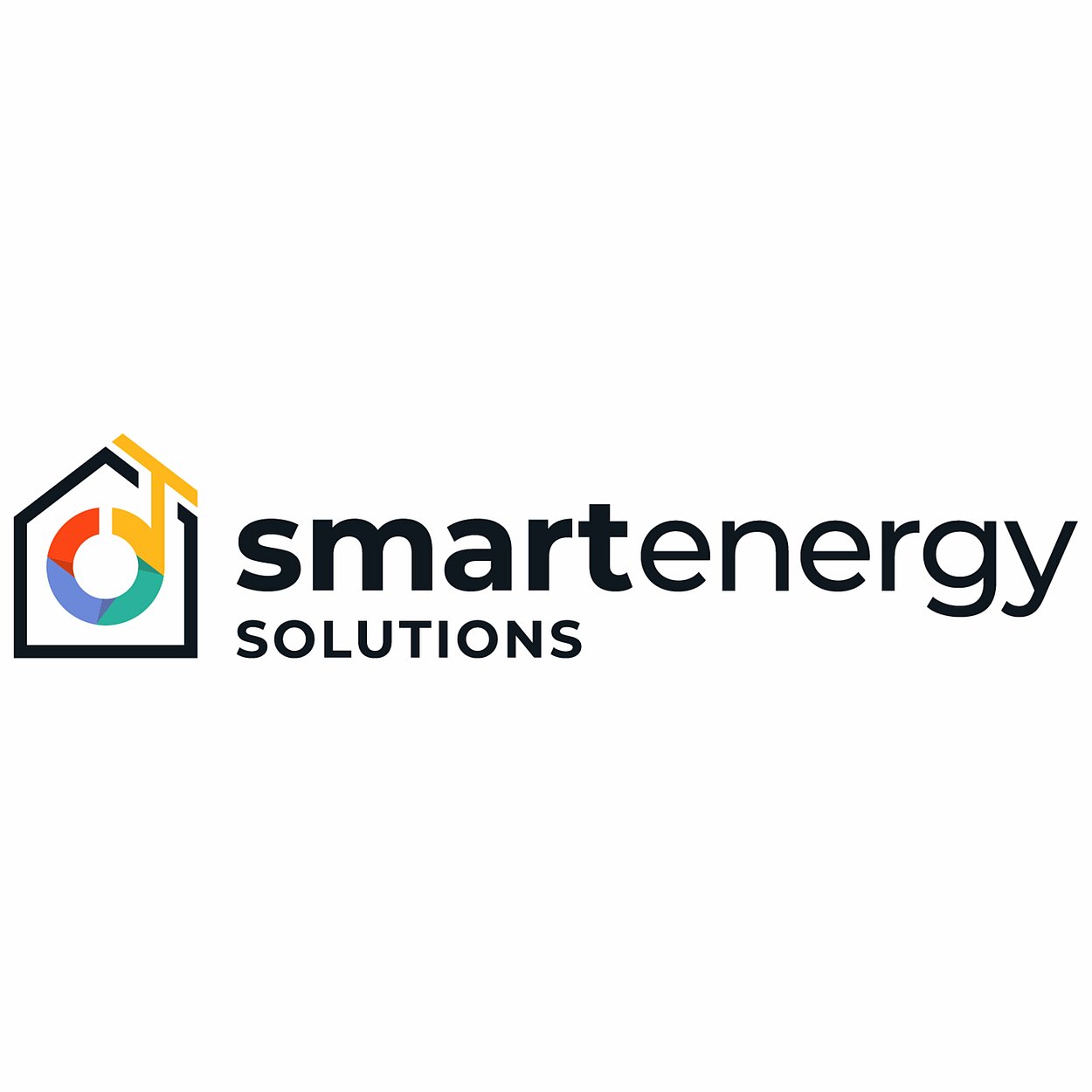 Logo der Smart Energy Solutions GmbH & Co. KG, welches aus einem schwarzen Haus besteht, on dem ein Bunter Kreis im Schornstein endet. Daneben steht in schwarzen Buchstaben "smartenergySOLUTIONS"