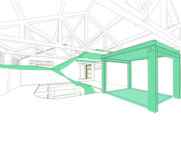 2-D-Modell eines architektonischen Grundrisses eines Gebäudes. 