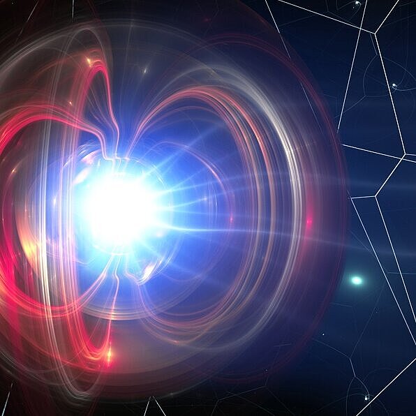 Abstrakte und in der Quantenphysik typische Darstellung von Quantenbits (Qubits) und Wellenformen.